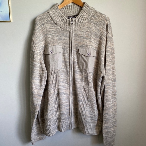 Atlas for Men Medium Knit Men's Tan/Gray Long Sleeve Zip Up Cardigan Size 3XL - Picture 1 of 12